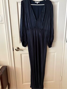 Shona Joy Navy Long Sleeve Satin Maxi Dress